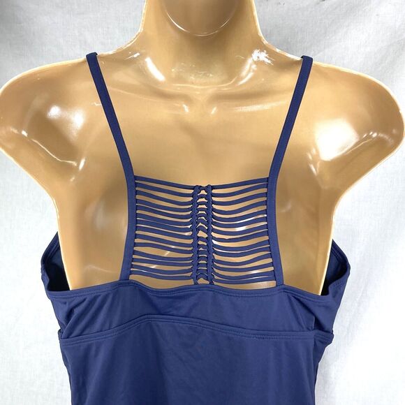 Athleta Tankini Swim Suit Top Blue Strappy Open Back Ruched Side XL Women Padded - Picture 13 of 14